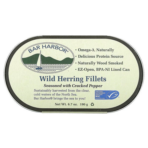<img alt="Bar Harbor, Wild Herring Fillets, Seasoned with Cracked Pepper, 6.7 oz (190 g)" title="Bar Harbor, Wild Herring Fillets, Seasoned with Cracked Pepper, 6.7 oz (190 g),070718001217"