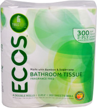 3 PACK of Earth Friendly ECOS 2-Ply Toilet Paper Fragrance Free 300 Sheets Per Roll -- 4 Rolls