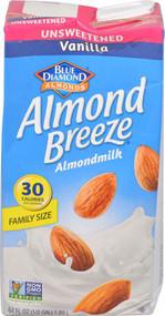 3 PACK of Blue Diamond Almond Breeze Almond Milk Unsweetened Vanilla -- 64 fl oz