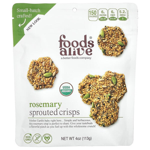 <img alt="Foods Alive, Sprouted Crisps, Rosemary, 4 oz (113 g)" title="Foods Alive, Sprouted Crisps, Rosemary, 4 oz (113 g),891551000089"