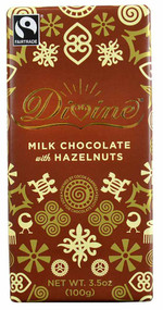 3 PACK of Divine Chocolate Milk Chocolate Fair Trade Hazelnut -- 3.5 oz