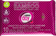 3 PACK of Genial Day Bamboo Wet Wipes Unscented -- 10 Wipes