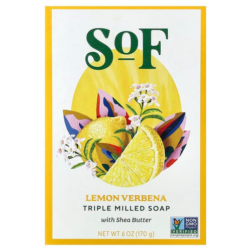 <img alt="SoF, Triple Milled Bar Soap with Shea Butter, Lemon Verbena, 6 oz (170 g)" title="SoF, Triple Milled Bar Soap with Shea Butter, Lemon Verbena, 6 oz (170 g),856885200116"