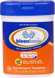3 PACK of Kleenhanz Handwashing On The Go Hypoallergenic Towelettes -- 30 Towelettes