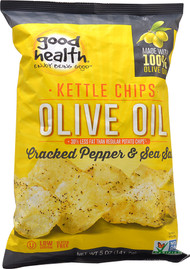 3 PACK of Good Health Inc. Kettle Style Olive Oil Potato Chips Cracked Pepper & Sea Salt -- 5 oz
