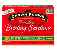 3 PACK of Crown Prince Two Layer Naturally Wood Smoked Brisling Sardines In Extra Virgin Olive Oil -- 3.75 oz