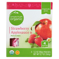 3 PACK of Simple Truth Organic Strawberry Applesauce -- 4 Pouches