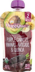 3 PACK of Happy Baby Organic Baby Food Stage 2 Purple Carrots, Bananas, Avocados & Quinoa -- 4 oz