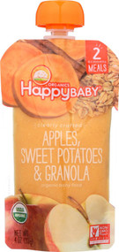 3 PACK of Happy Baby Organic Baby Food Stage 2 Apples, Sweet Potatoes & Granola -- 4 oz