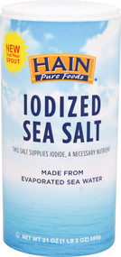3 PACK of Hain Pure Foods Sea Salt Iodized -- 21 oz