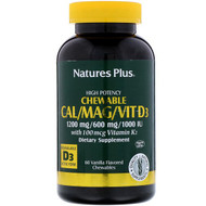 Nature's Plus, Cal/Mag/Vit D3, Vanilla Flavored, 60 Chewables