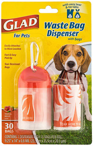 3 PACK OF Glad for Pets Waste Bags with Dispenser -- 30 Bags