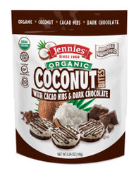 3 PACK OF Jennies Organic Coconut Bites with Cacao Nibs and Dark Chocolate -- 5.25 oz