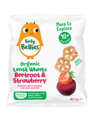 3 PACK OF Little Bellies Baby Bellies Organic Lentil Wheels Beetroot & Strawberry -- 0.42 oz Each / Pack of 6