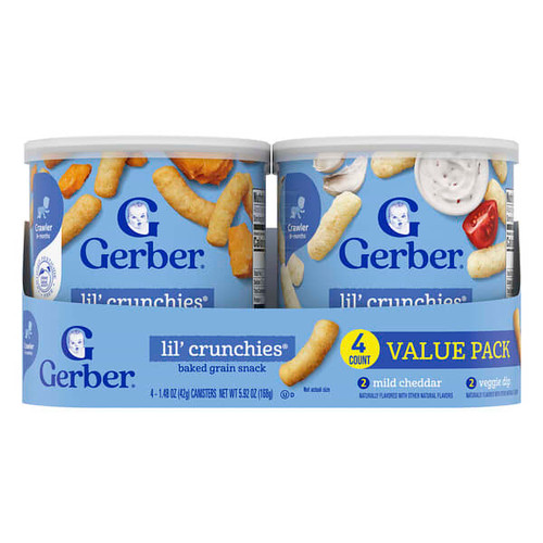 <img alt="Gerber, Lil Crunchies, Baked Grain Snack, 8+ Months, Mild Cheddar and Veggie Dip, 4 Canisters, 1.48 oz (42 g) Each" title="Gerber, Lil Crunchies, Baked Grain Snack, 8+ Months, Mild Cheddar and Veggie Dip, 4 Canisters, 1.48 oz (42 g) Each,015000937997"