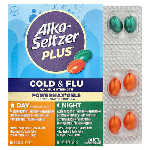 <img alt="Alka-Seltzer Plus, Maximum Strength Cold & Flu, PowerMax Gels, Day & Night, 24 Liquid Gels" title="Alka-Seltzer Plus, Maximum Strength Cold & Flu, PowerMax Gels, Day & Night, 24 Liquid Gels,016500576846"