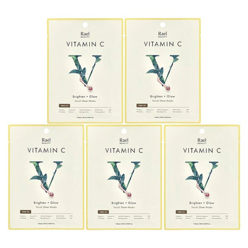 <img alt="Rael, Vitamin C, Brighten + Glow Facial Beauty Sheet Masks, 5 Sheets, 0.84 fl oz (25 ml) Each" title="Rael, Vitamin C, Brighten + Glow Facial Beauty Sheet Masks, 5 Sheets, 0.84 fl oz (25 ml) Each,810027130501"