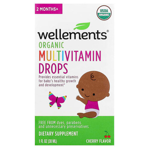 <img alt="Wellements, Organic Multivitamin Drops, 2 Months+, Cherry, 1 fl oz (30 ml)" title="Wellements, Organic Multivitamin Drops, 2 Months+, Cherry, 1 fl oz (30 ml),729609000111"