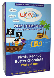 Luckybar Protein 13G Kids Bars Gluten Free Pirate Peanut Butter Chocolate -- 12 Bars