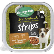 5 PACK of Nature's Gift Adult Dog Strips Gravy Style With Kangaroo In Gravy 100g