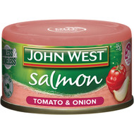 5 PACK of John West Salmon Tempters Onion & Tomato 95g