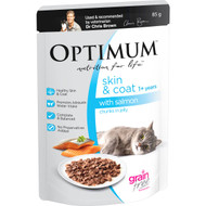 5 PACK of Optimum Skin & Coat Salmon Chunks In Jelly Adult Wet Cat Food 85g