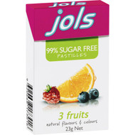 5 PACK of Jols Sugar Free Pastilles Three Fruits 23g