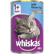 5 PACK of Whiskas 1+ Years Wet Cat Food Ocean Fish Loaf 400g can