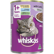 5 PACK of Whiskas 1+ Years Wet Cat Food Lamb Mince 400g can