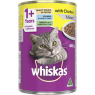 5 PACK of Whiskas 1+ Years Wet Cat Food Chicken Mince 400g can