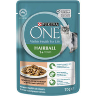 5 PACK of Purina One Wet Cat Food Pouch Hairball Chicken 70g