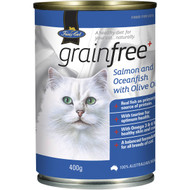 5 PACK of Fussy Cat Grain Free Cat Food Salmon & Whitefish With Olive Oil 400g