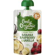 5 PACK of Only Organic 8 Months+ Banana Raspberry & Vanilla 120g