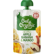 5 PACK of Only Organic 6 Months+ Apple Banana & Mango 120g