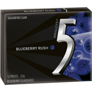 5 PACK of Wrigley's 5 Gum Blueberry Rush Stick Sugarfree 32g