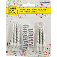 5 PACK of Korbond Happy Birthday Plaque With Gold & Silver Candles 15g
