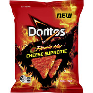 5 PACK of Doritos Corn Chips Cheese Supreme Flaming Hot 150g