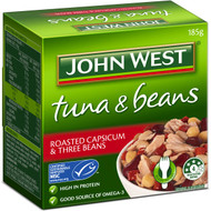 5 PACK of John West Tuna With Roast Capsicum & 3 Beans 185g