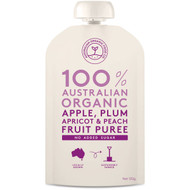 5 PACK of Australian Organic Food Co Fruit Puree Apple Plum Apricot & Peach 120g