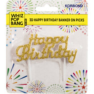5 PACK of Korbond 3d Happy Birthday Cake Banner On Picks Assorted