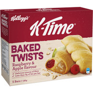5 PACK of Kellogg's K-time Baked Twists Raspberry & Apple Flavour Snack Bars 185g