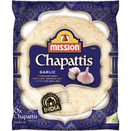 5 PACK of Mission Bread Chapattis Garlic 6pk 280g