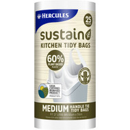 5 PACK of Hercules Sustain 60% Plant Based Kitchen Tidy Bag Medium 25 pack