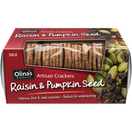 5 PACK of Olina's Artisan Cracker Raisin And Pumpkin Seeds 100g