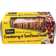 5 PACK of Olina's Artisan Crackers Cranberry & Sunflower Seed 100g