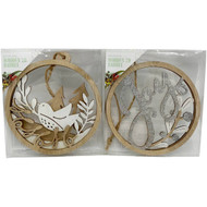 5 PACK of Christmas Woodland Wooden 2d Bauble Assorted
