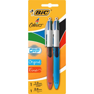 5 PACK of Bic 4 Coloured Grip Pen Medium & Fine 2 pack