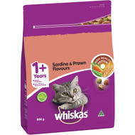5 PACK of Whiskas Sardine & Prawn Adult Dry Cat Food 800g