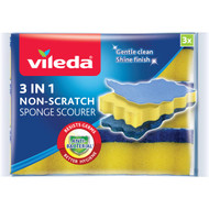 5 PACK of Vileda 3 In 1 Non Scratch Sponge Scourer 3 pack