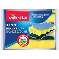 5 PACK of Vileda 3 In 1 Heavy Duty Sponge Scourer 3 pack